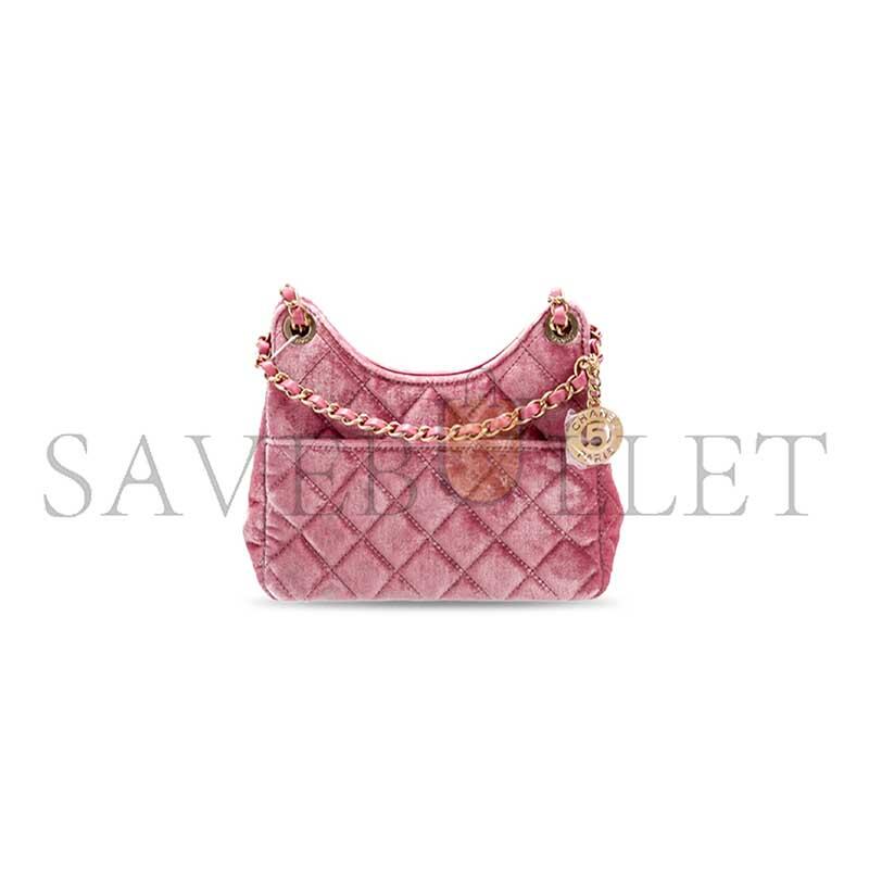 CHANEL MASTER WAVE CC HOBO SMALL PINK VELVET AS4323 (19*17*6cm)